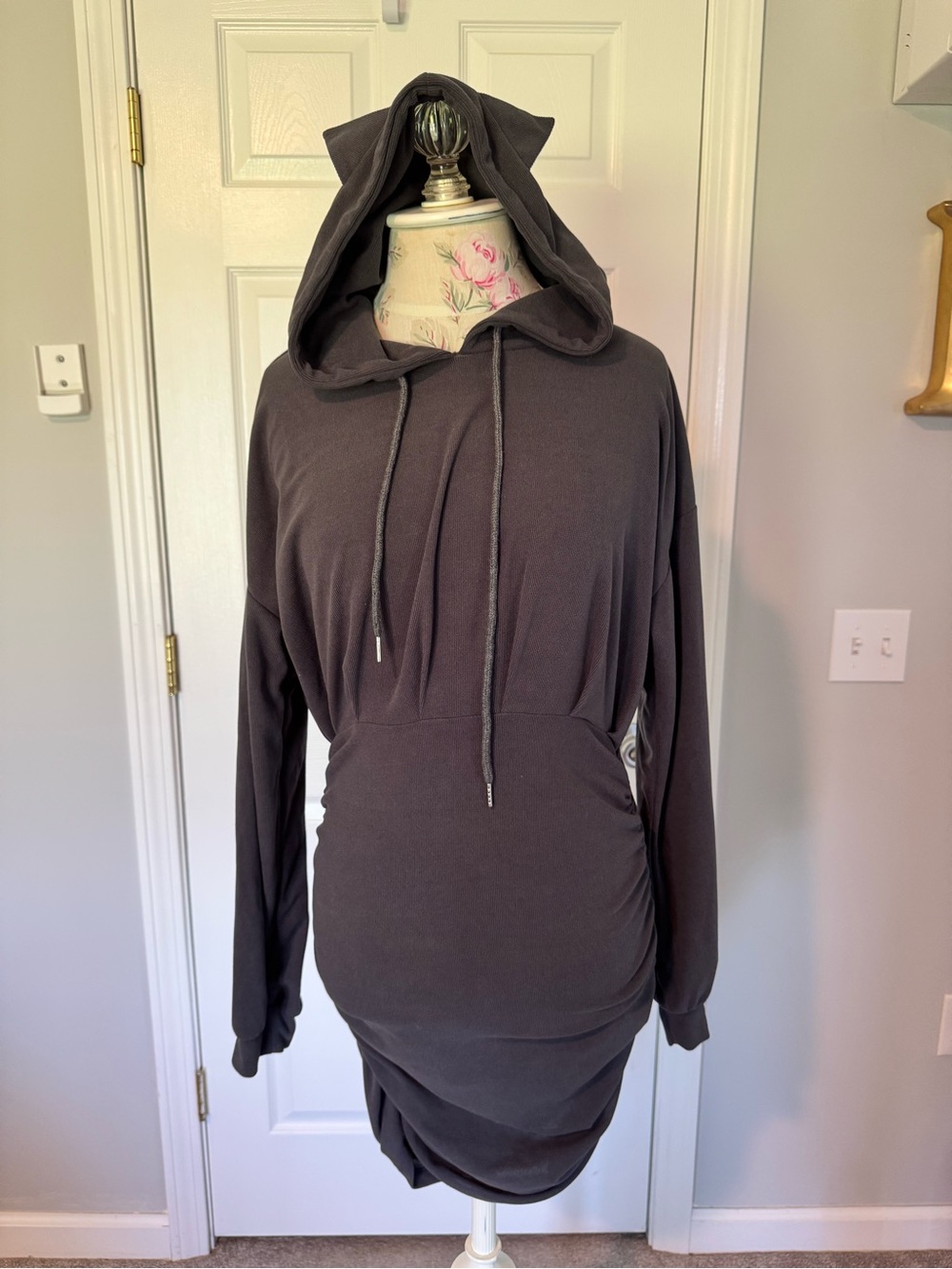 HALARA Charcoal Gray Hooded Dress Kitten ears